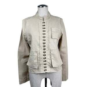 Military Jacket Beige Ramie Cotton Y2K Boho Utility Patrick Robinson Target L
